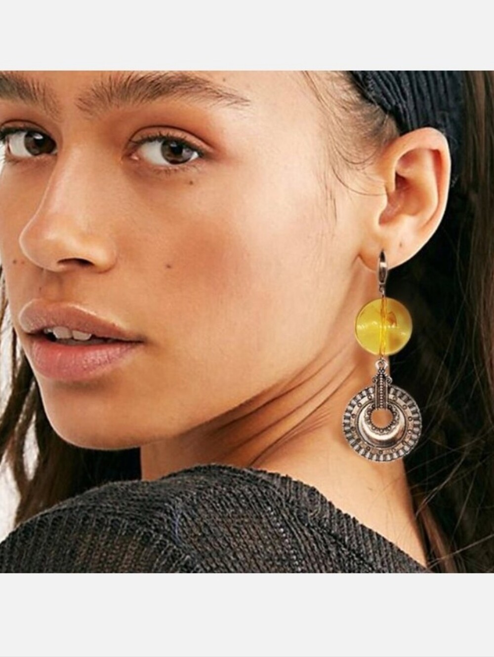 Free People Jewelry Beewax Amber Silver "Inka" Discs Dangling Earrings - Picture 5 of 13